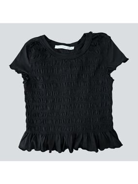 NWT Altar'd State Black Smocked Scrunch Peplum Crop Top Small